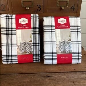 2 Holiday Time Classic Black and White Plaid round Tablecloths
